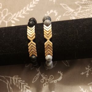 Beaded Chevron Gold/Black & Gold/Gray Bracelet Set